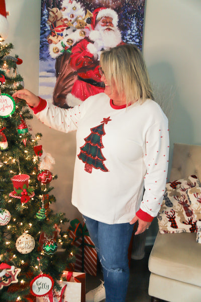 Plaid Tree Patch On Ivory Long-Sleeve Shirt