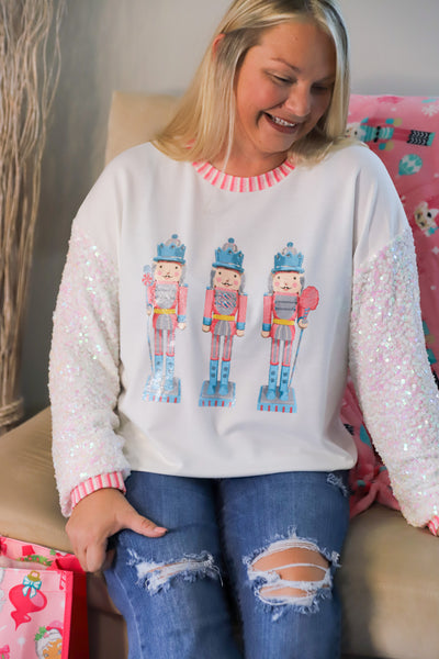 Glitter Nutcrackers w/Sequin Sleeves Sweatshirt