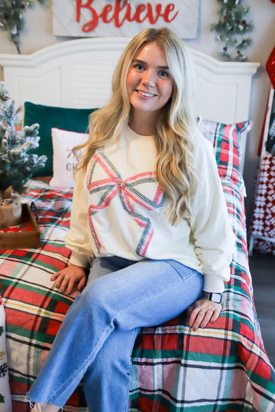 Christmas Multi Color Gingham Bow Sweatshirt