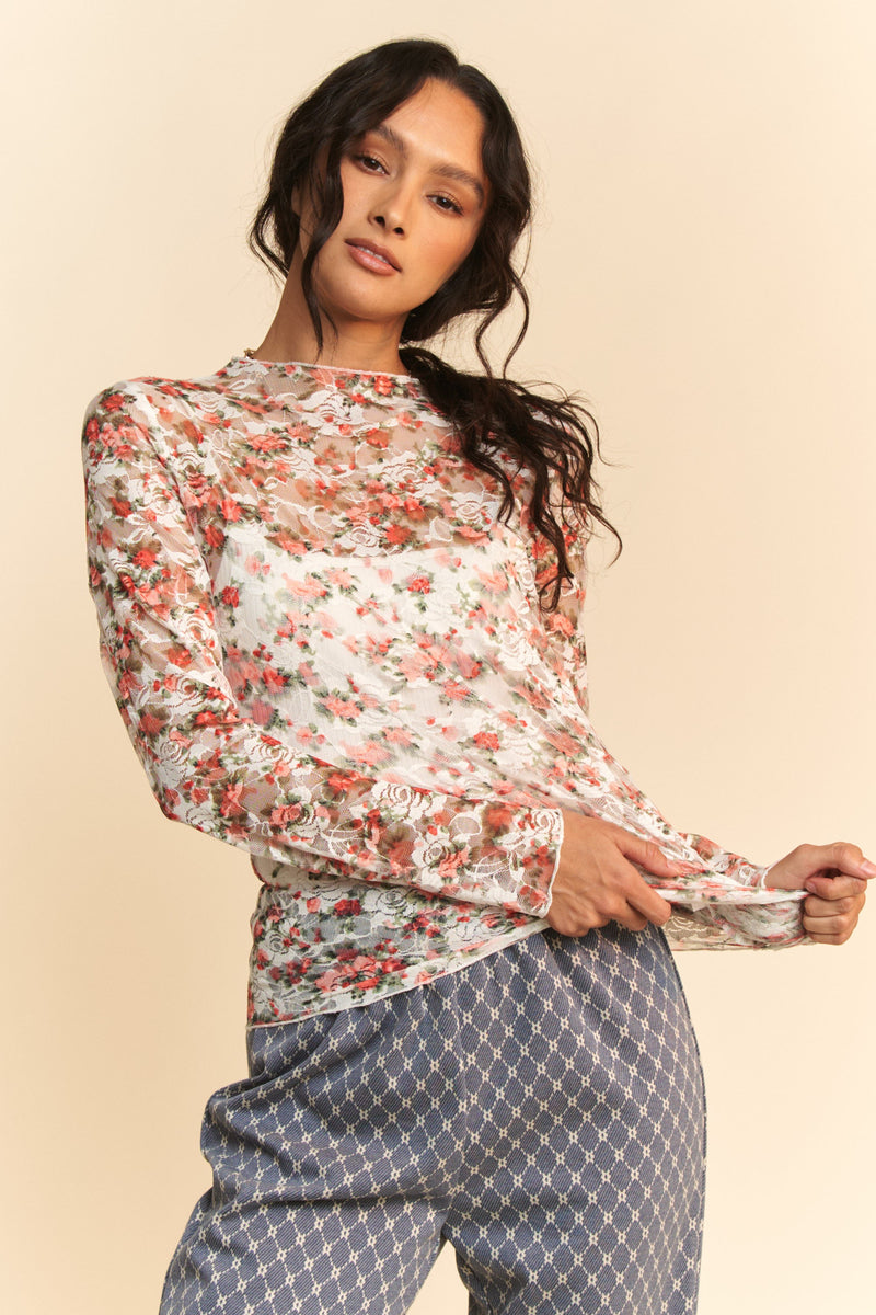 トップス BLOSSOM LACE TOPS In Stock Size XS (bust 78cm/31in): Dark Blush Blossom Lace