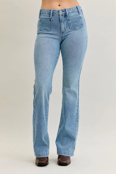 Judy Blue MR Bootcut Contrast Wash & Front Patch Pocket Jean