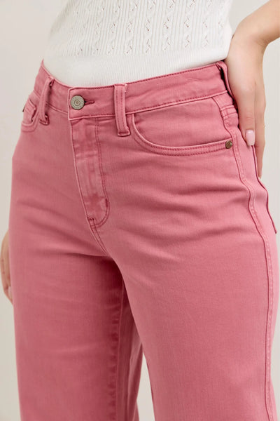 Judy Blue HW Raw Hem Crop Wide in Rose