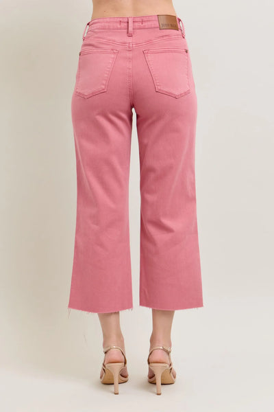 Judy Blue HW Raw Hem Crop Wide in Rose
