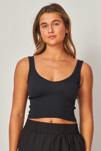 Stretchy Ribbed Seamless V-neckline Crop Top