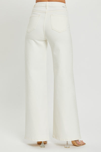 Risen HR Tummy Control Wide Leg Cream Pants