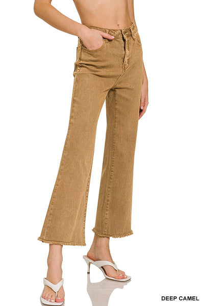 Acid wash HW Fray Hem Pant