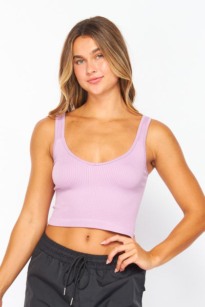 Stretchy Ribbed Seamless V-neckline Crop Top