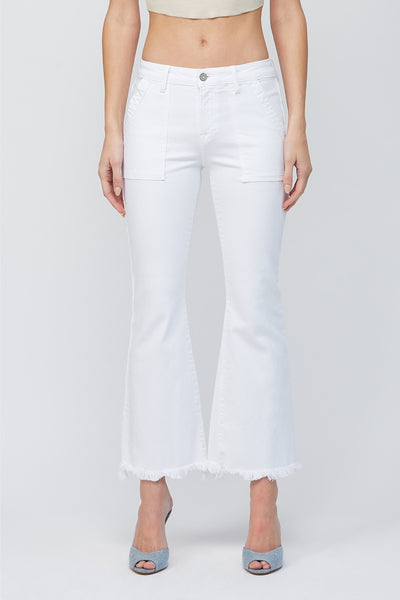 HIDDEN White Cargo Pocket Cropped Flare