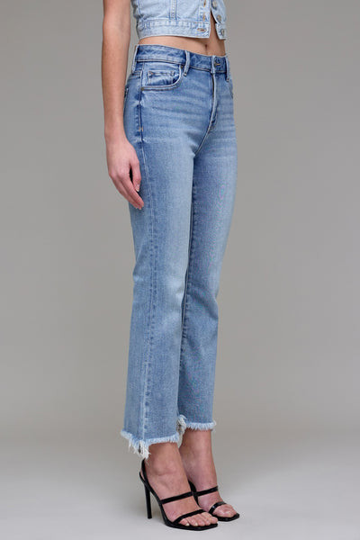 HIDDEN Medium Wash Clean Frayed Hem Stretch Crop Flare