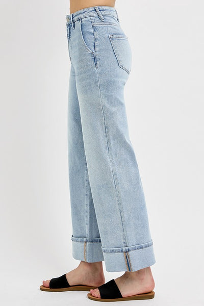Risen TC HR Ankle Wide Cuffed Jeans