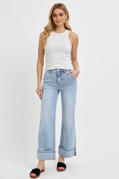 Risen TC HR Ankle Wide Cuffed Jeans