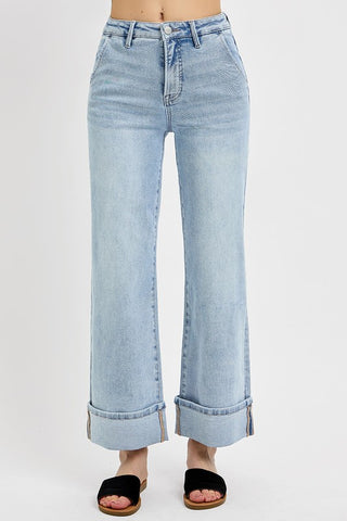Risen TC HR Ankle Wide Cuffed Jeans