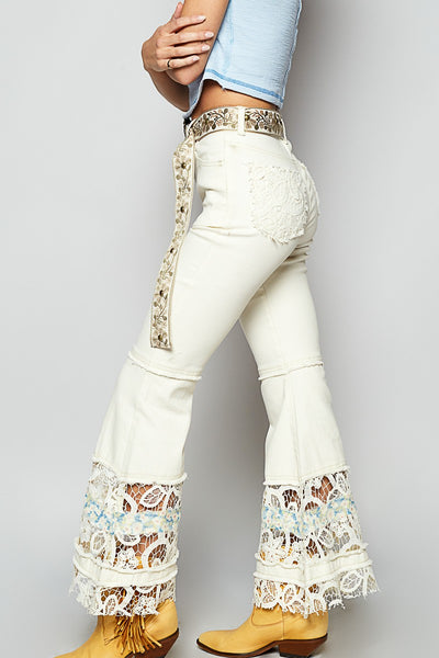 Cream Patch Flared Pants