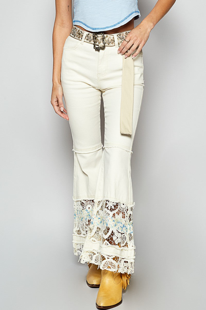 Cream Patch Flared Pants