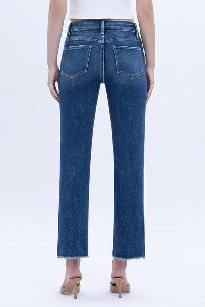 Flying Monkey High Rise Raw Slant Hem Slim Straight Jeans