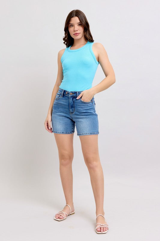 Judy Blue 2 Button Mid Length Dad Shorts