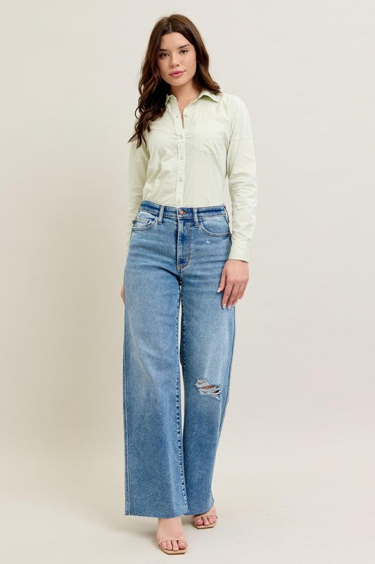 Judy Blue Vintage Wash Wide Leg with Destroy