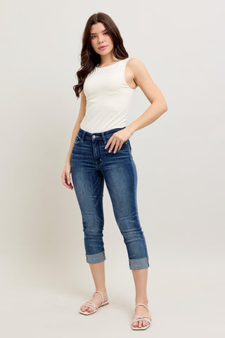 Judy Blue Mid Rise Cuffed Capri