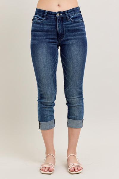 Judy Blue Mid Rise Cuffed Capri
