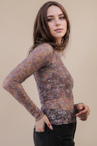 Mauve Floral Lace Top