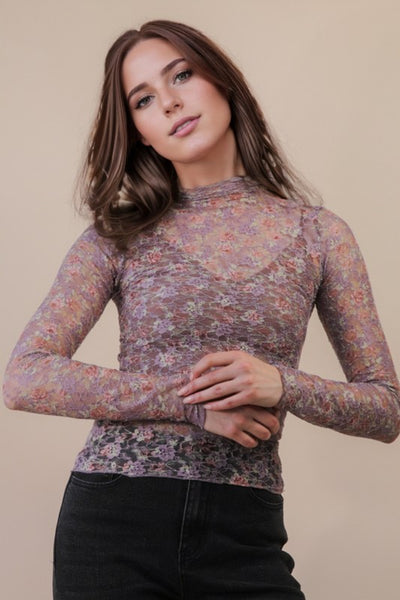 Mauve Floral Lace Top