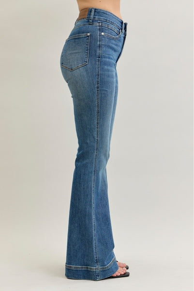 Judy Blue PETITE HW Tummy Control Double Button Flare Jean