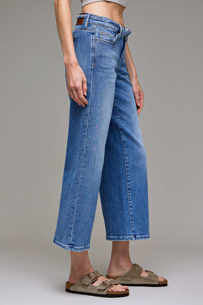 HIDDEN Medium Mid Rise Self Belt Petite Dad Jean
