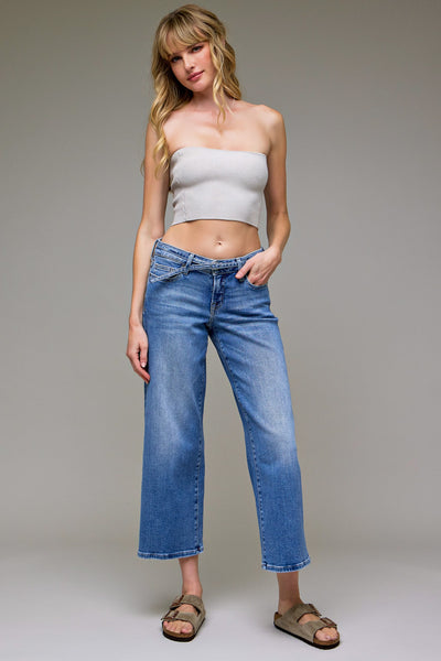 HIDDEN Medium Mid Rise Self Belt Petite Dad Jean