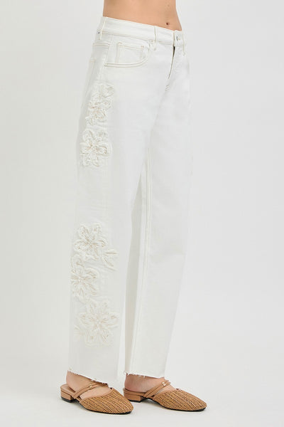 Risen Slouchy Barrel Fit Floral Patch Details Jean