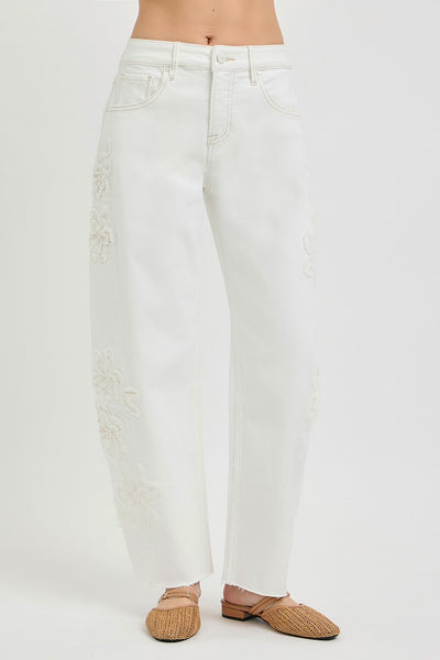 Risen Slouchy Barrel Fit Floral Patch Details Jean
