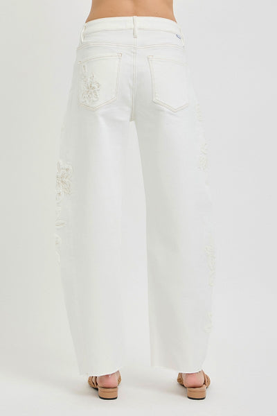Risen Slouchy Barrel Fit Floral Patch Details Jean