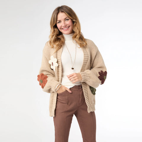 Caroline Open Cardigan with Flower Detail