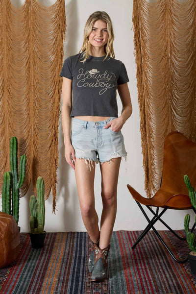Howdy Cowboy Crop Tee