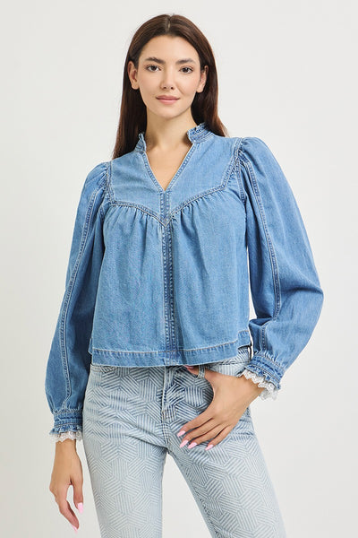 Laura Denim And Lace Top