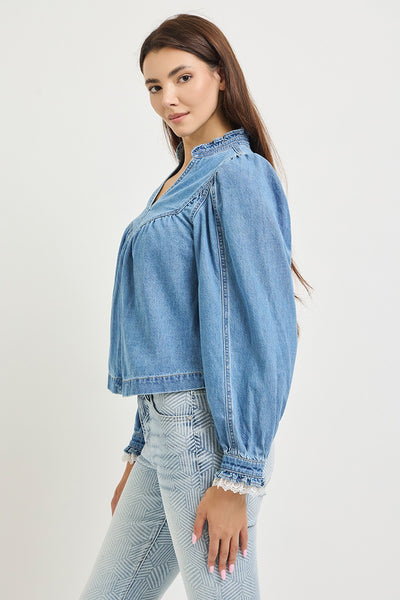 Laura Denim And Lace Top