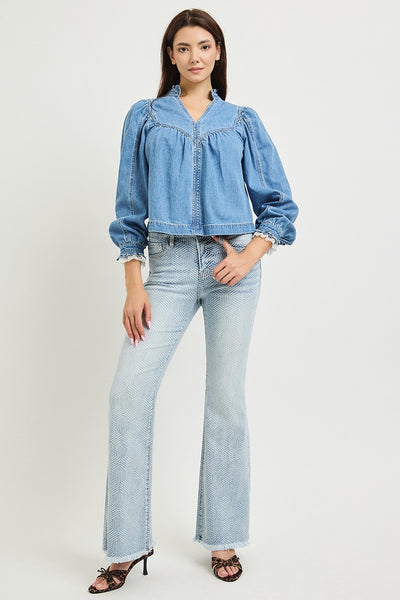 Laura Denim And Lace Top