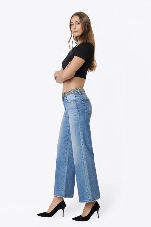 Vervet HR Wide Crop Leopard Detail Jean