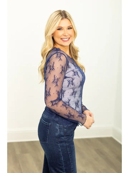 Navy Lacy Top
