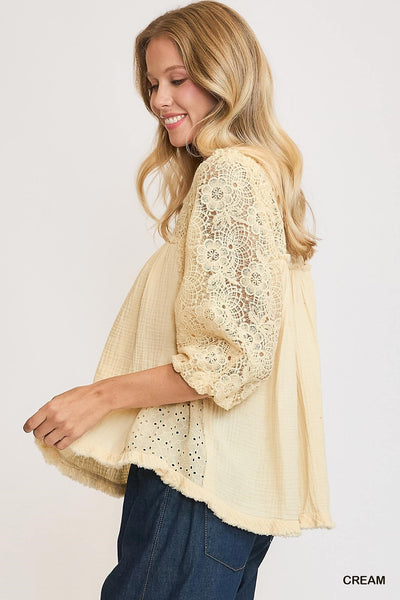 Gauze I Love Lace Top