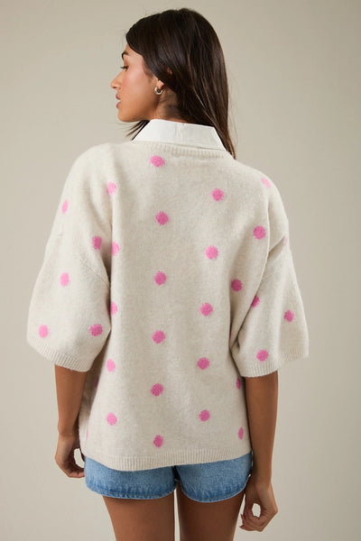 Pink Sugar Dot Sweater Cardigan