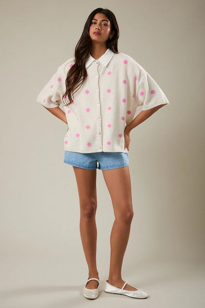 Pink Sugar Dot Sweater Cardigan