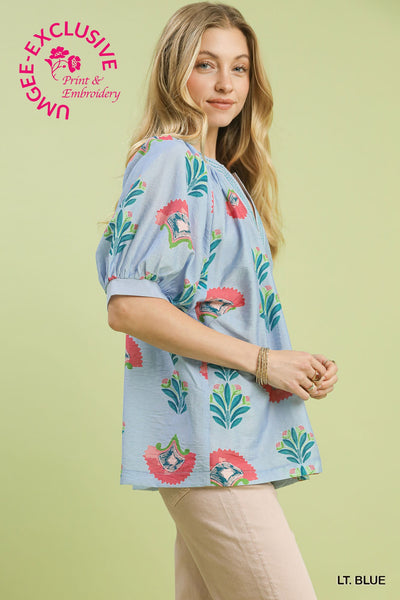 Blue Belle Flower Top