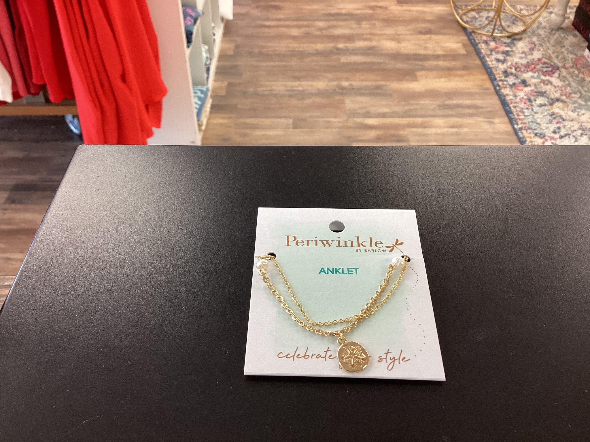 Periwinkle  anklet gold sand dollar with Pearl
