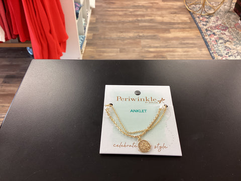 Periwinkle  anklet gold sand dollar with Pearl
