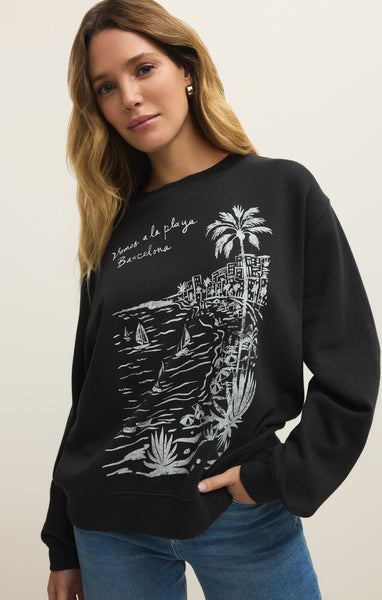 Z Supply La Playa Boyfriend Sweatshirt In Black Sand