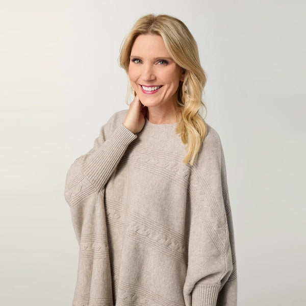 Luxe Cable Knit Boatneck Poncho by CoCo+Carmen