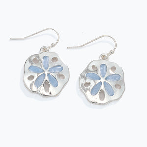 Earrings-Blue Sea Glass Sand Dollar