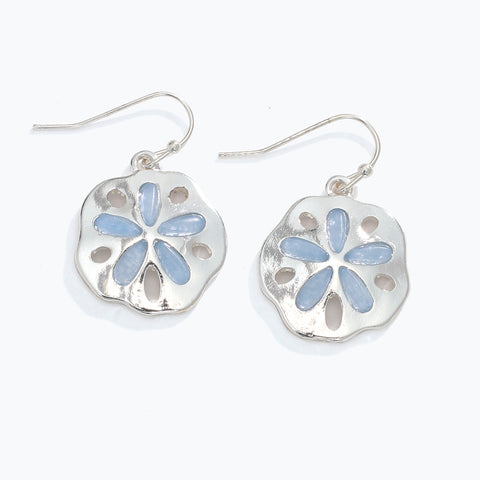 Earrings-Blue Sea Glass Sand Dollar