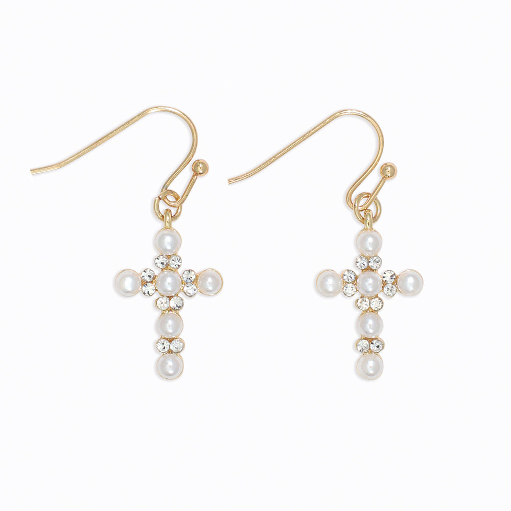 Earrings-Pearl and Crystal Crosses