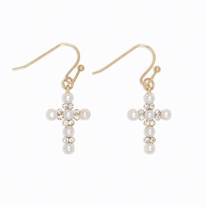Earrings-Pearl and Crystal Crosses